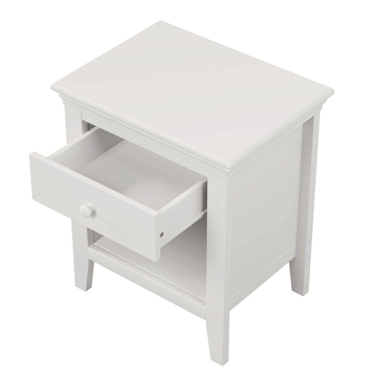 Three Pieces Traditional Concise Style White Bedroom Sets, Nightstand+ Chest+ King Bed