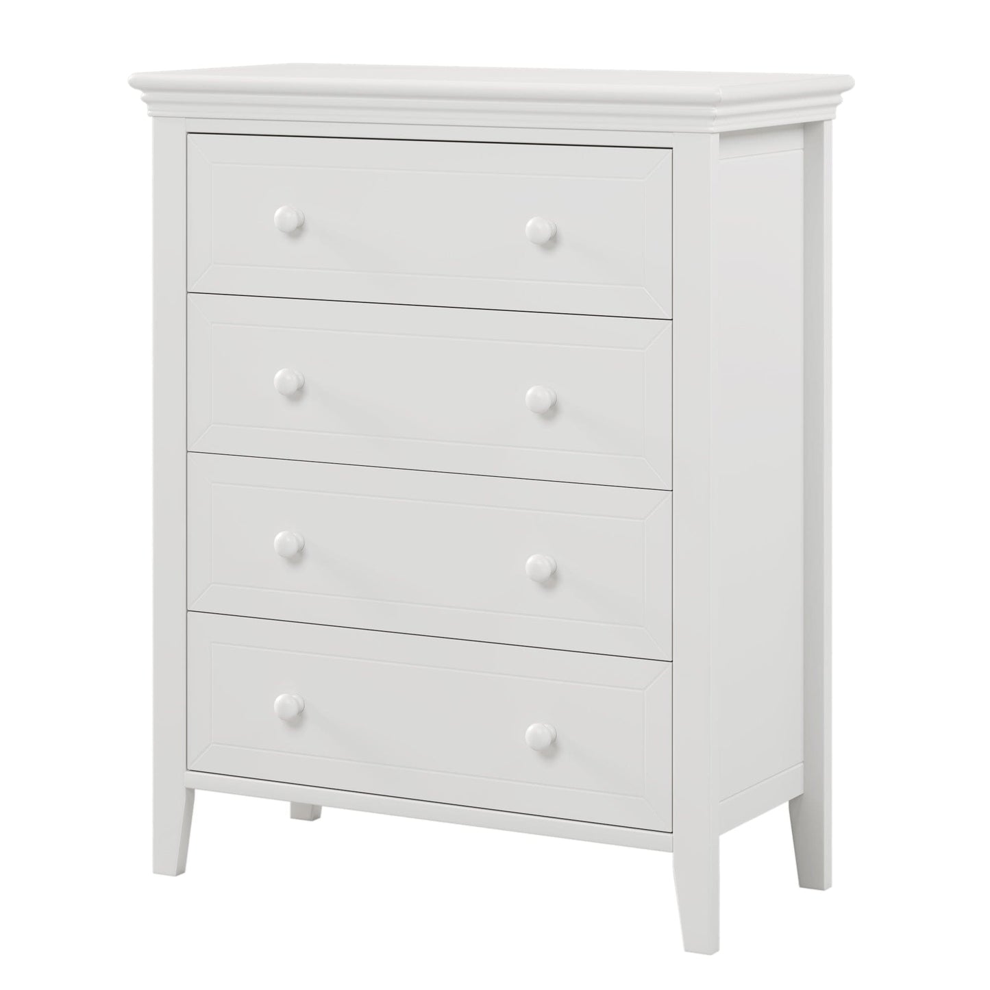 Three Pieces Traditional Concise Style White Bedroom Sets, Nightstand+ Chest+ King Bed