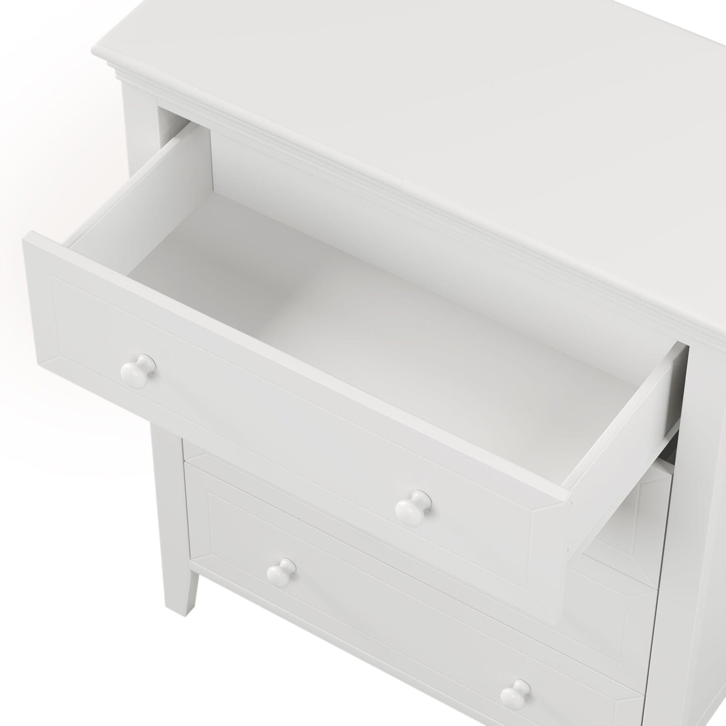 Three Pieces Traditional Concise Style White Bedroom Sets, Nightstand+ Chest+ King Bed