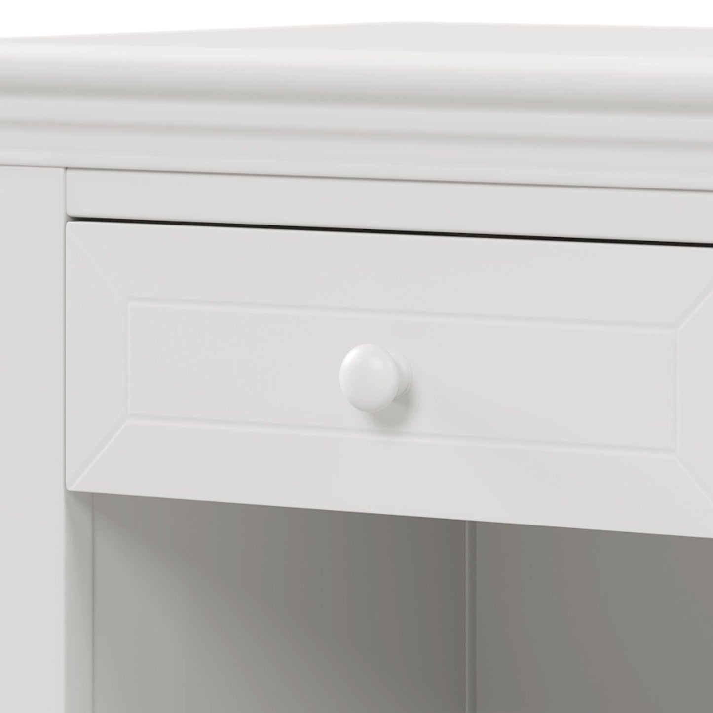 Three Pieces Traditional Concise Style White Bedroom Sets, Nightstand+ Chest+ King Bed
