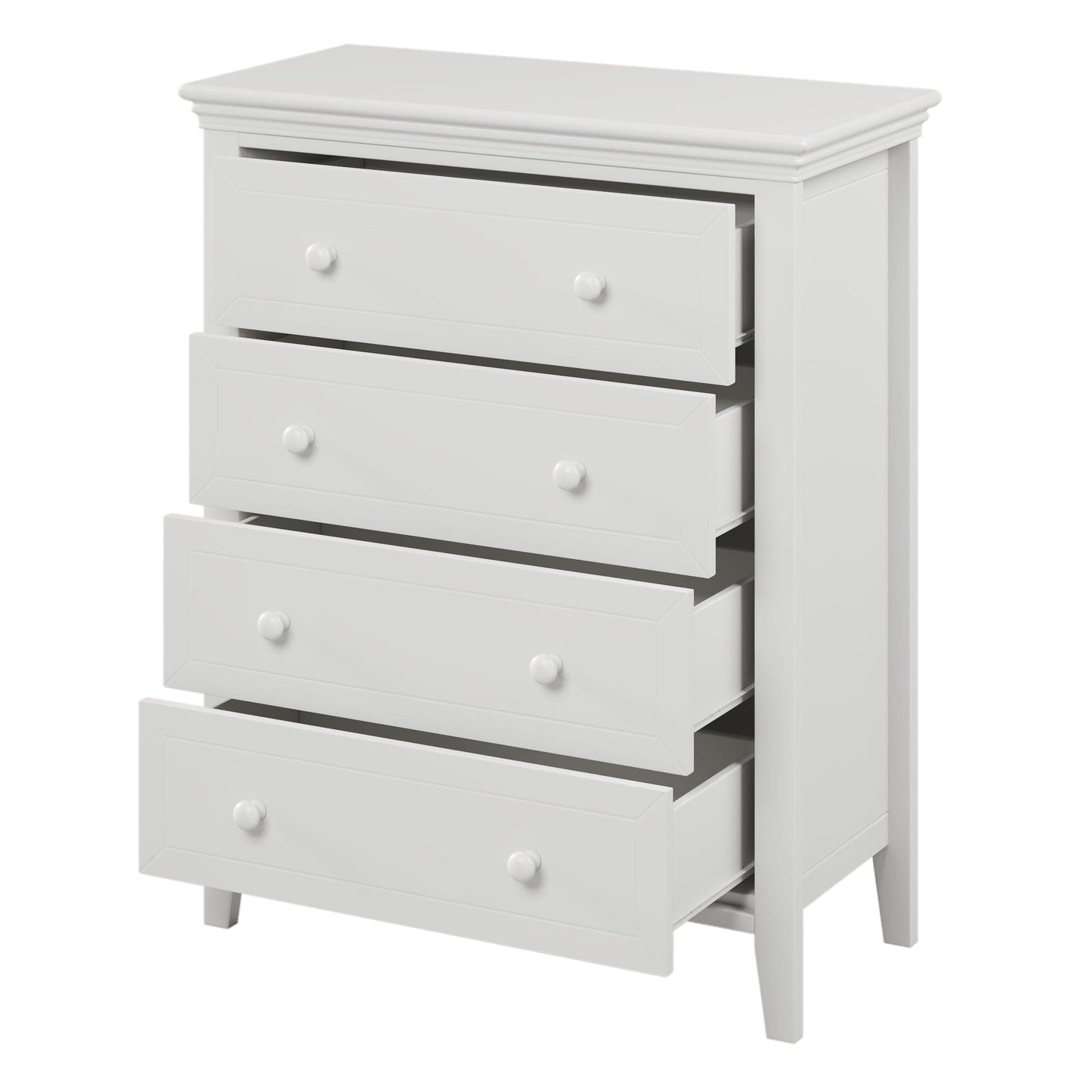 Three Pieces Traditional Concise Style White Bedroom Sets, Nightstand+ Chest+ King Bed