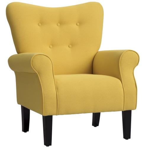 Modern Wing Back Accent Chair Roll Arm Living Room Cushion with Wooden Legs