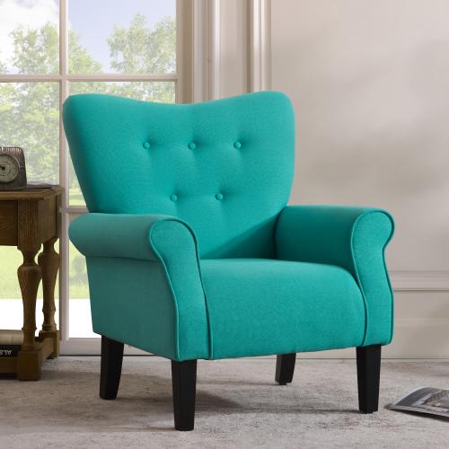 Modern Wing Back Accent Chair Roll Arm Living Room Cushion with Wooden Legs