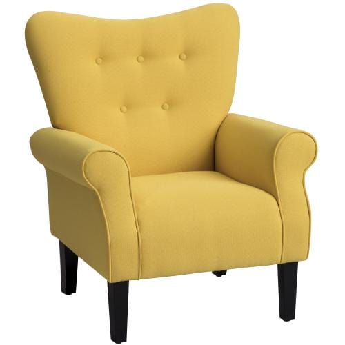 Modern Wing Back Accent Chair Roll Arm Living Room Cushion with Wooden Legs