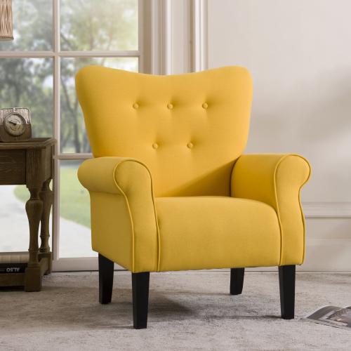 Modern Wing Back Accent Chair Roll Arm Living Room Cushion with Wooden Legs