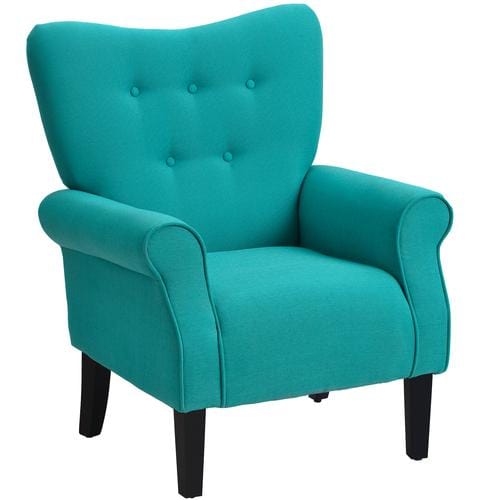 Modern Wing Back Accent Chair Roll Arm Living Room Cushion with Wooden Legs