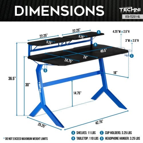 Techni Sport Blue Stryker Gaming Desk