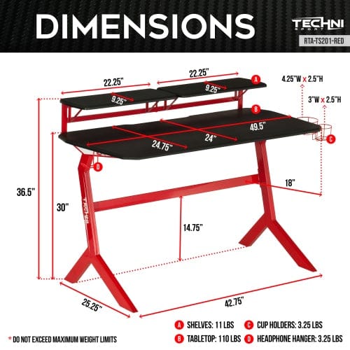 Techni Sport Blue Stryker Gaming Desk