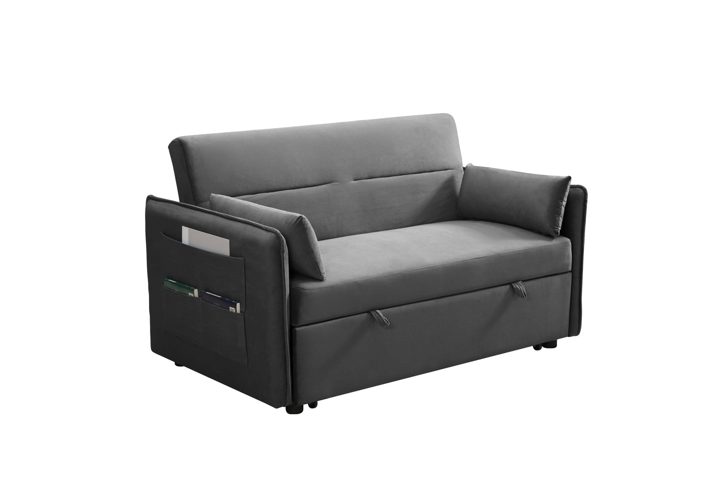 MEGA Pull Out Sofa Bed, Modern Adjustable Pull Out Bed Lounge Chair with 2 Side Pockets, 2 Pillows for Home Office