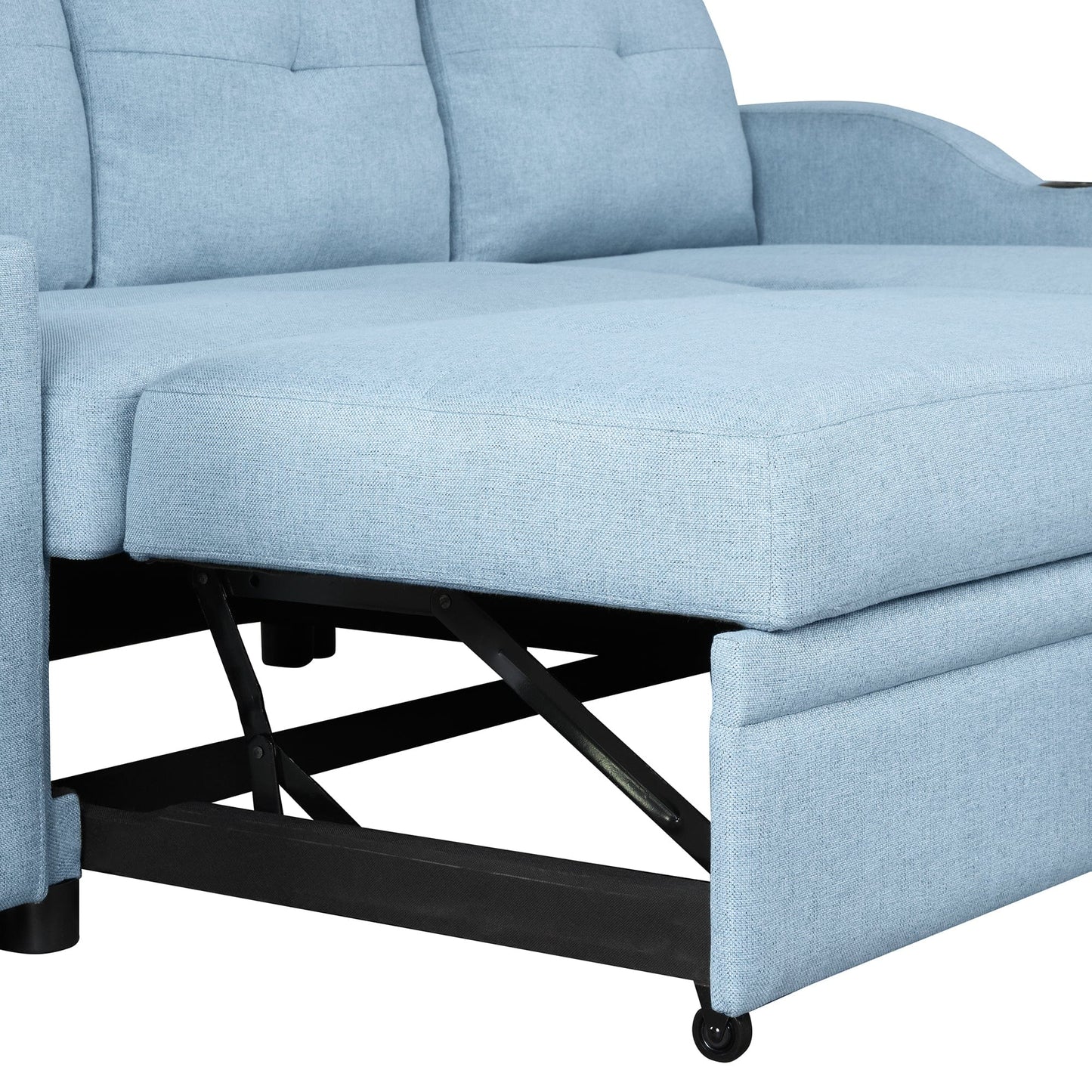 80.3" Orisfur. Pull Out Sofa Bed Modern Padded Upholstered Sofa Bed , Linen Fabric 3 Seater Couch with Storage Chaise and Cup Holder , Small Couch for Small Spaces