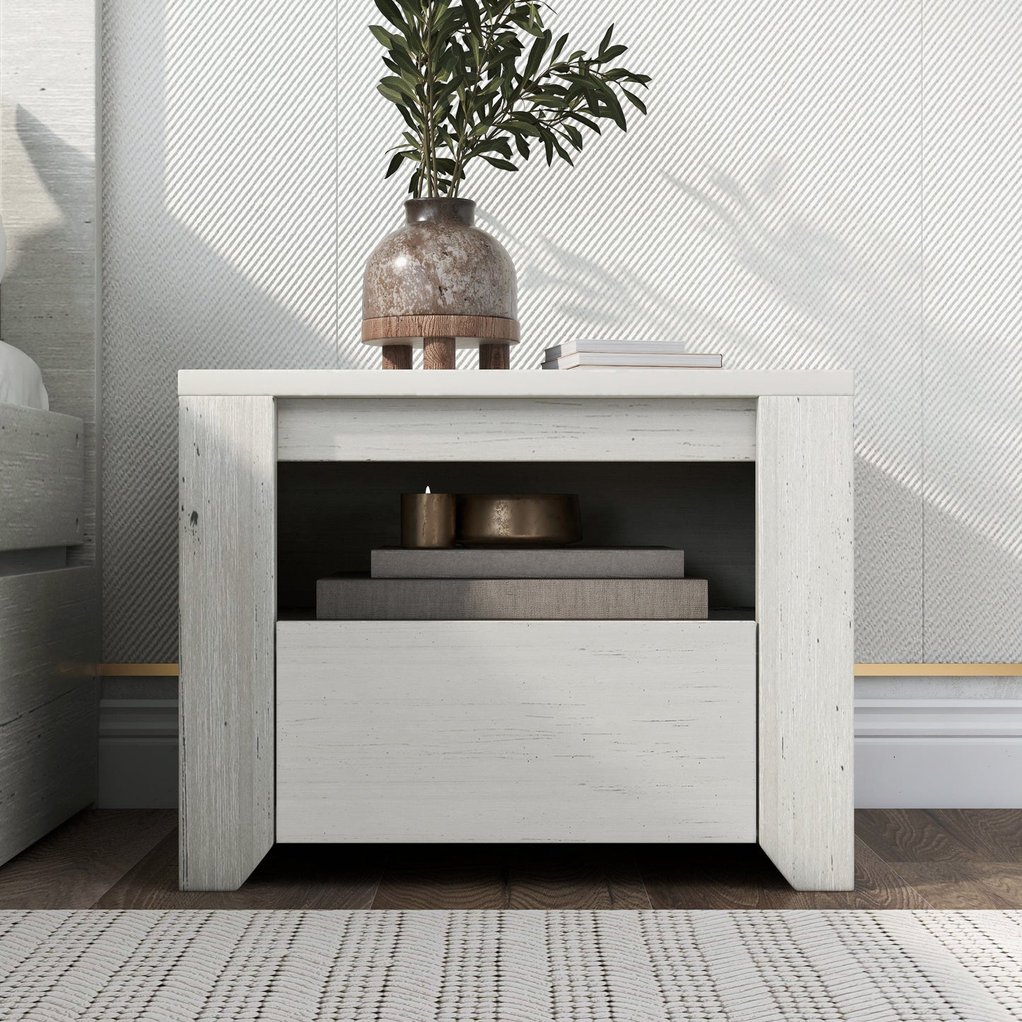3 Pieces Cream Simple Style Manufacture Wood Bedroom Sets with Twin bed, Nightstand and Dresser