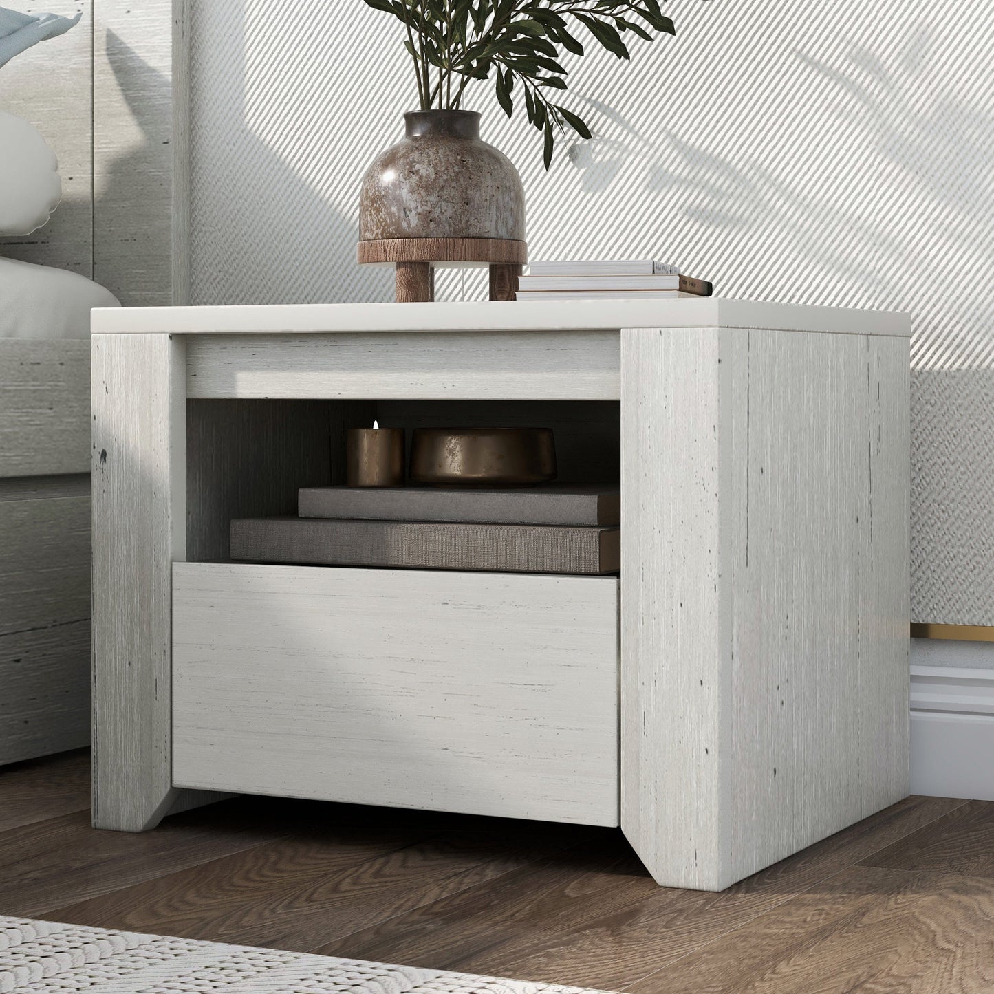 3 Pieces Cream Simple Style Manufacture Wood Bedroom Sets with Twin bed, Nightstand and Dresser