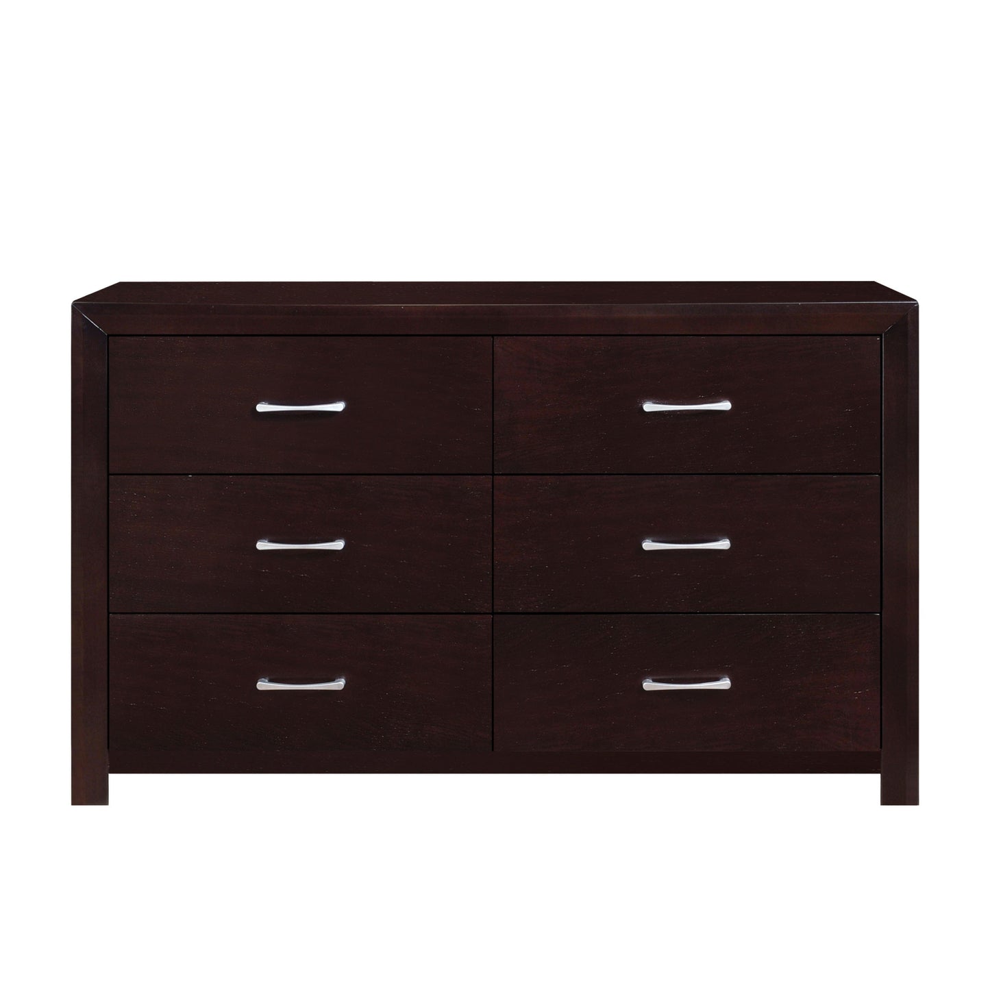 1pc Dresser of 6x Drawers Silver Tone Bar Pulls Contemporary Design Bedroom Furniture, Espresso Finish