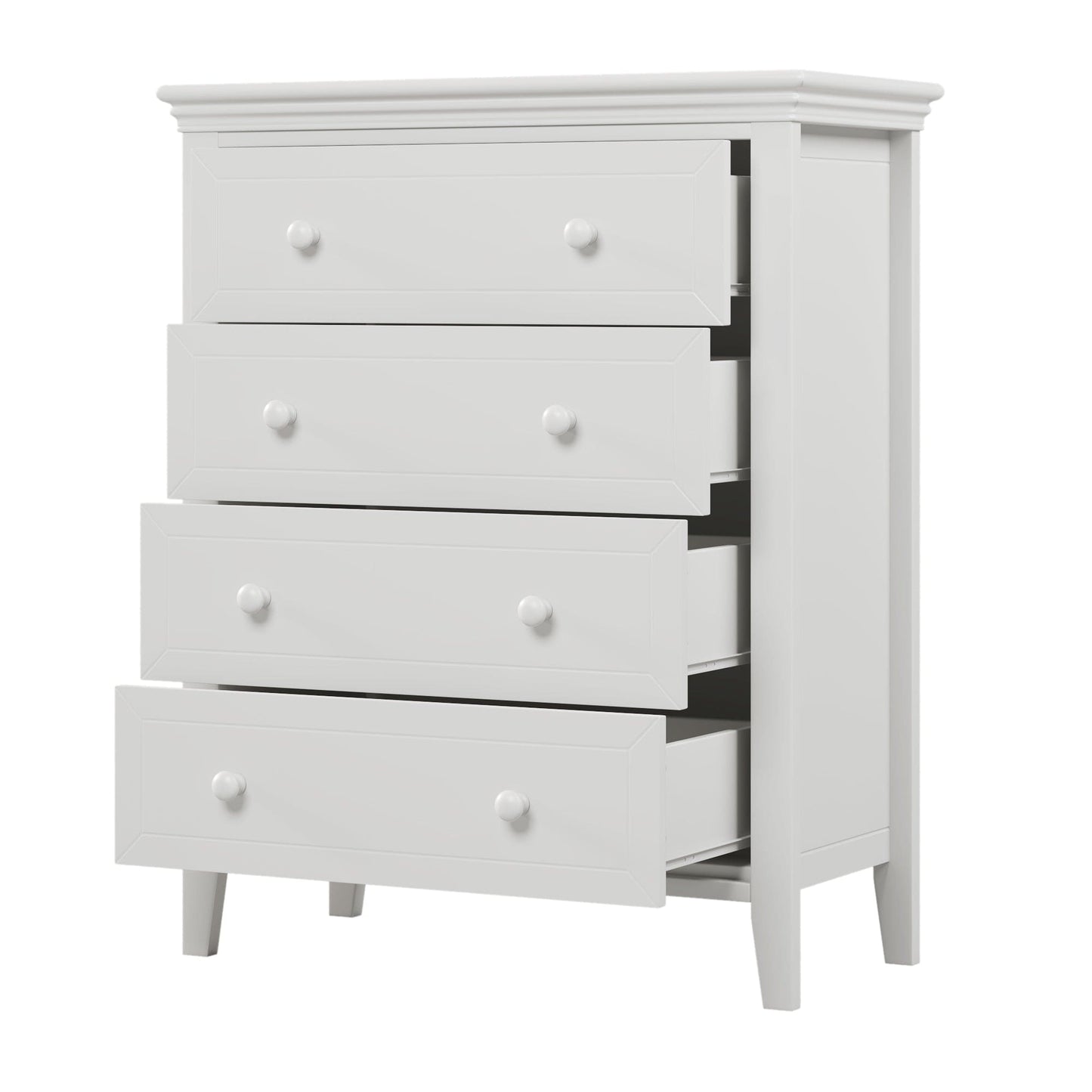 Three Pieces Traditional Concise Style White Bedroom Sets, Nightstand+ Chest+ King Bed