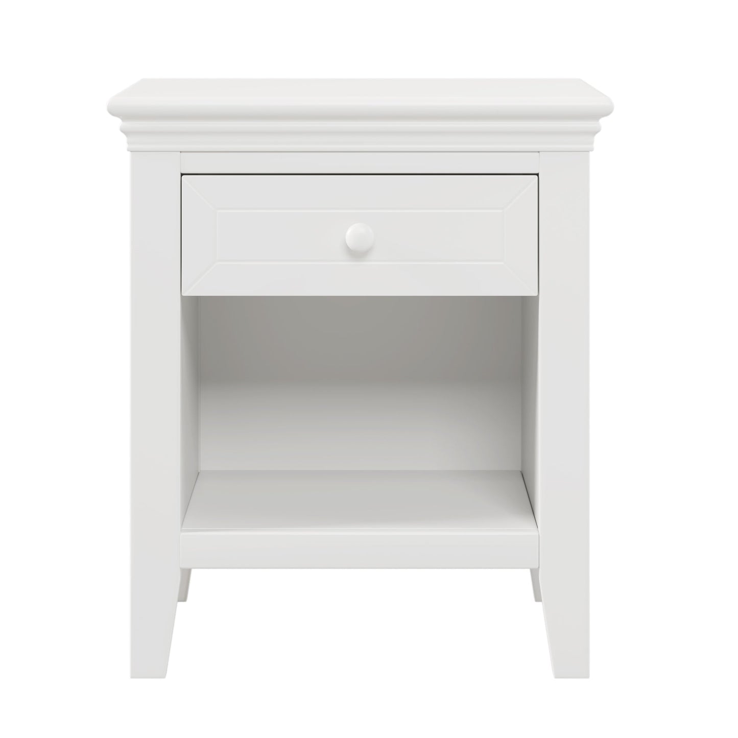 Three Pieces Traditional Concise Style White Bedroom Sets, Nightstand+ Chest+ King Bed