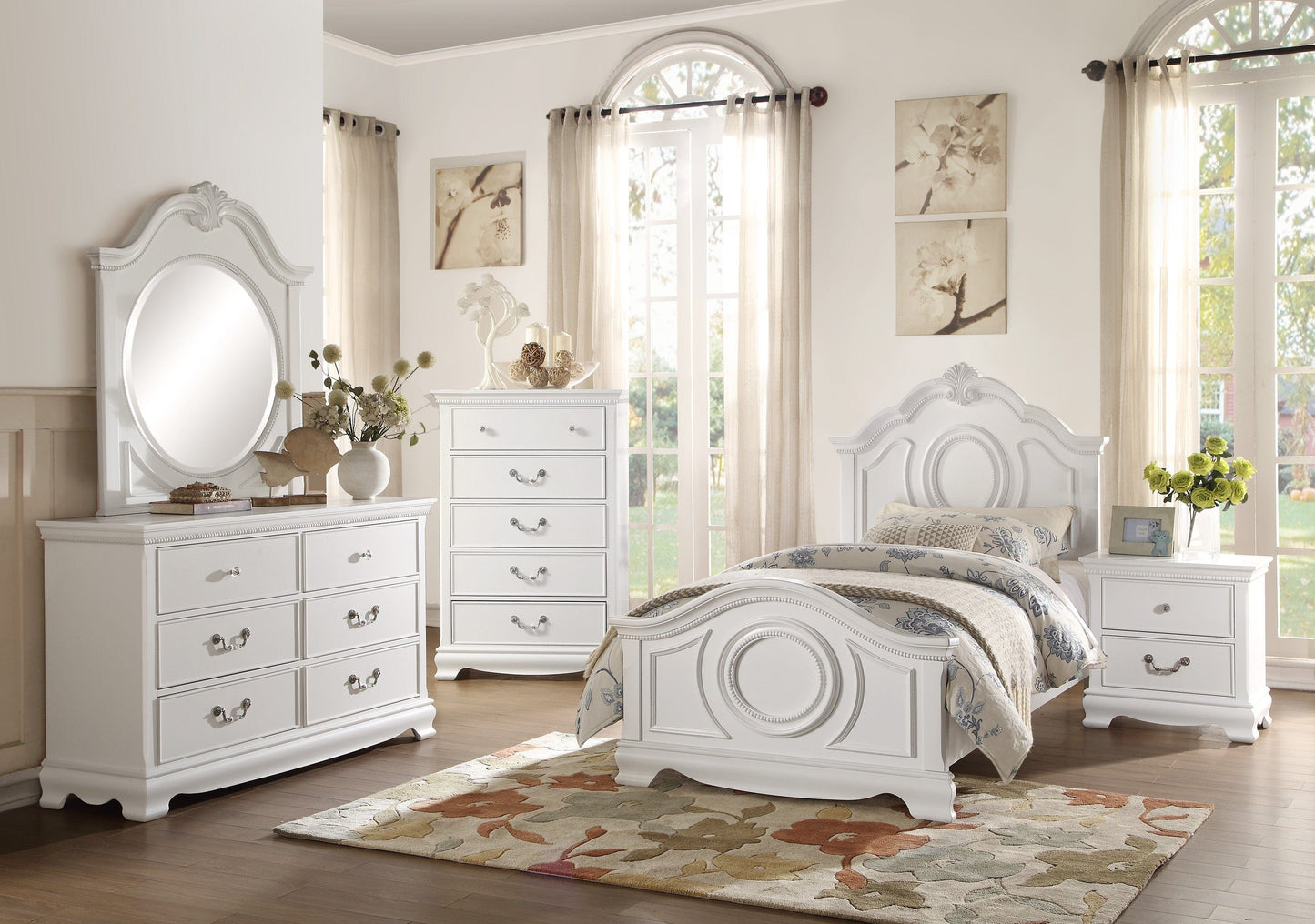 Classic Traditional Style Dresser of 6x Drawers White Finish Bedroom Antique Handles Wooden Furniture