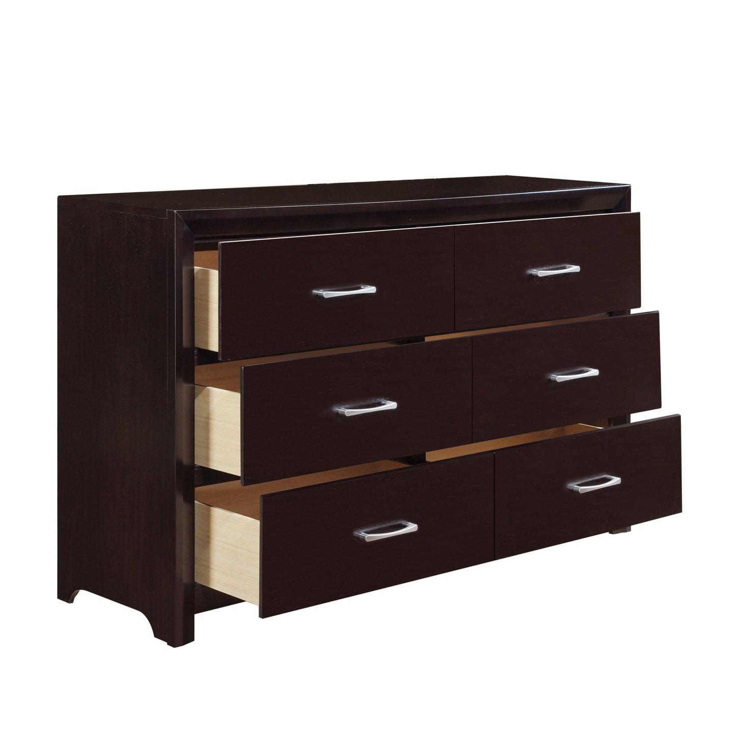 1pc Dresser of 6x Drawers Silver Tone Bar Pulls Contemporary Design Bedroom Furniture, Espresso Finish