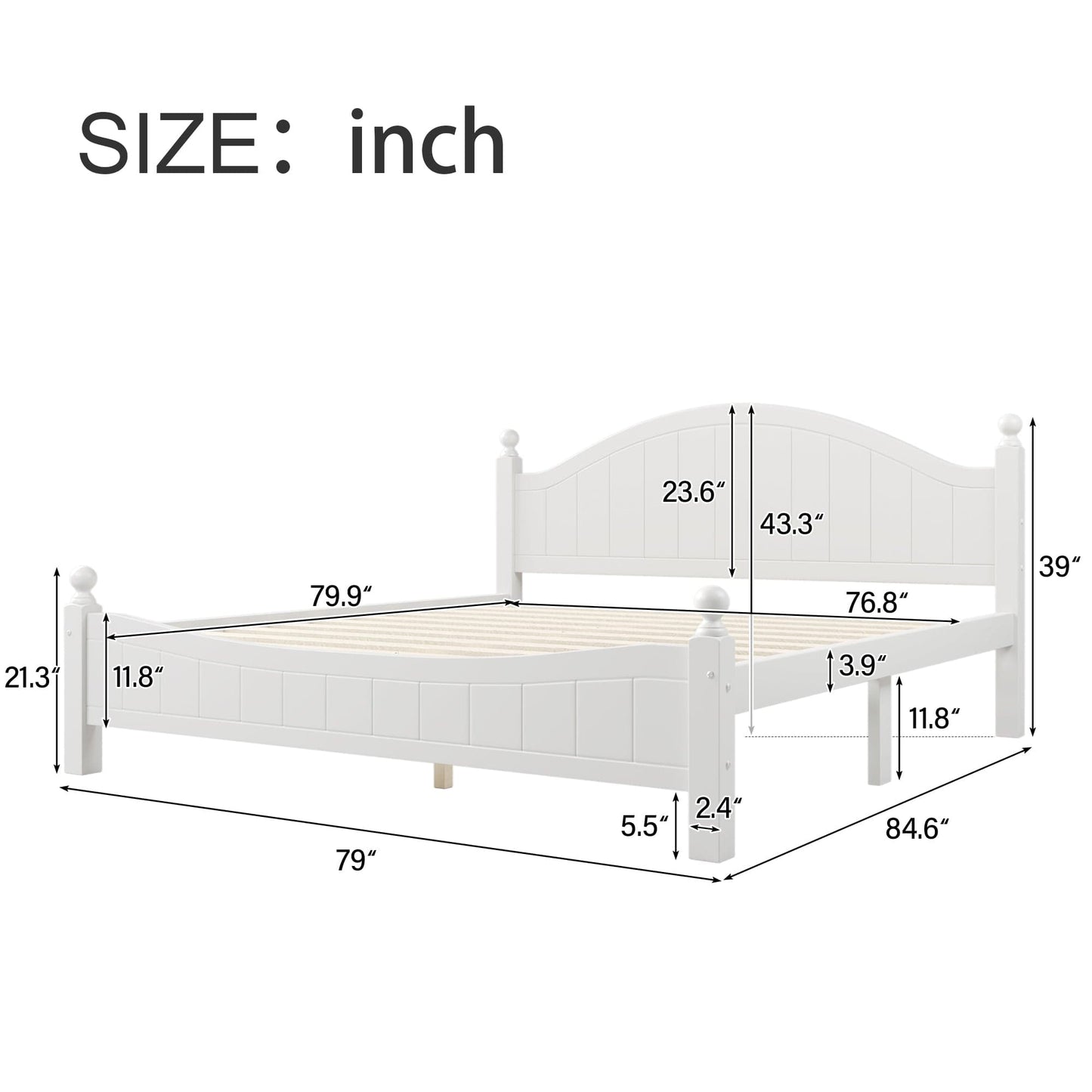 Three Pieces Traditional Concise Style White Bedroom Sets, Nightstand+ Chest+ King Bed