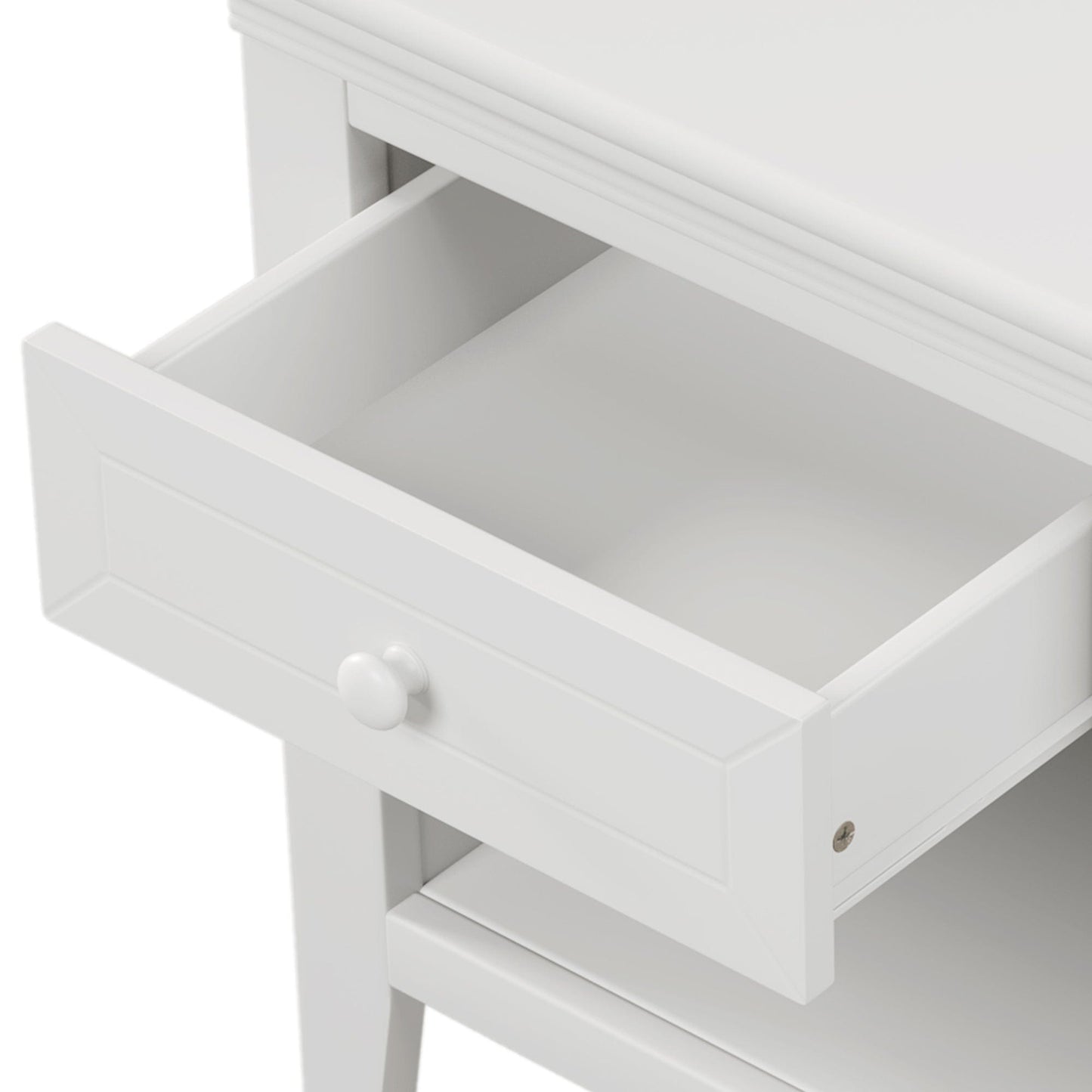 Three Pieces Traditional Concise Style White Bedroom Sets, Nightstand+ Chest+ King Bed