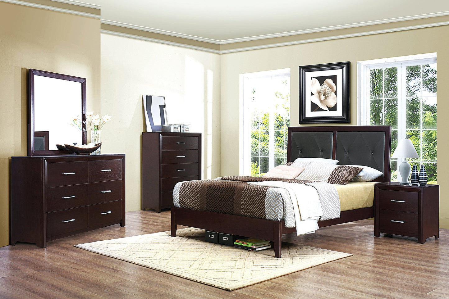 1pc Dresser of 6x Drawers Silver Tone Bar Pulls Contemporary Design Bedroom Furniture, Espresso Finish