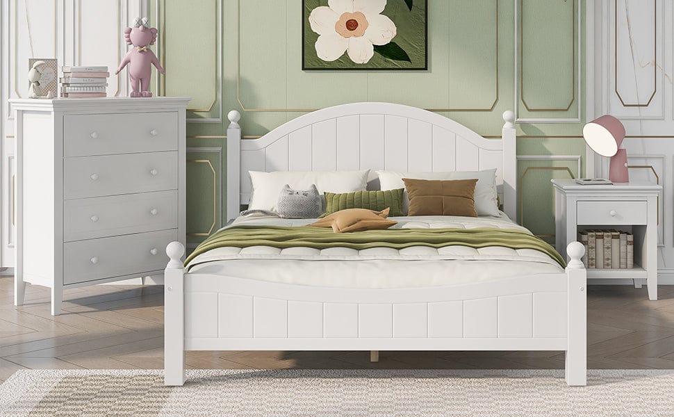 Three Pieces Traditional Concise Style White Bedroom Sets, Nightstand+ Chest+ King Bed