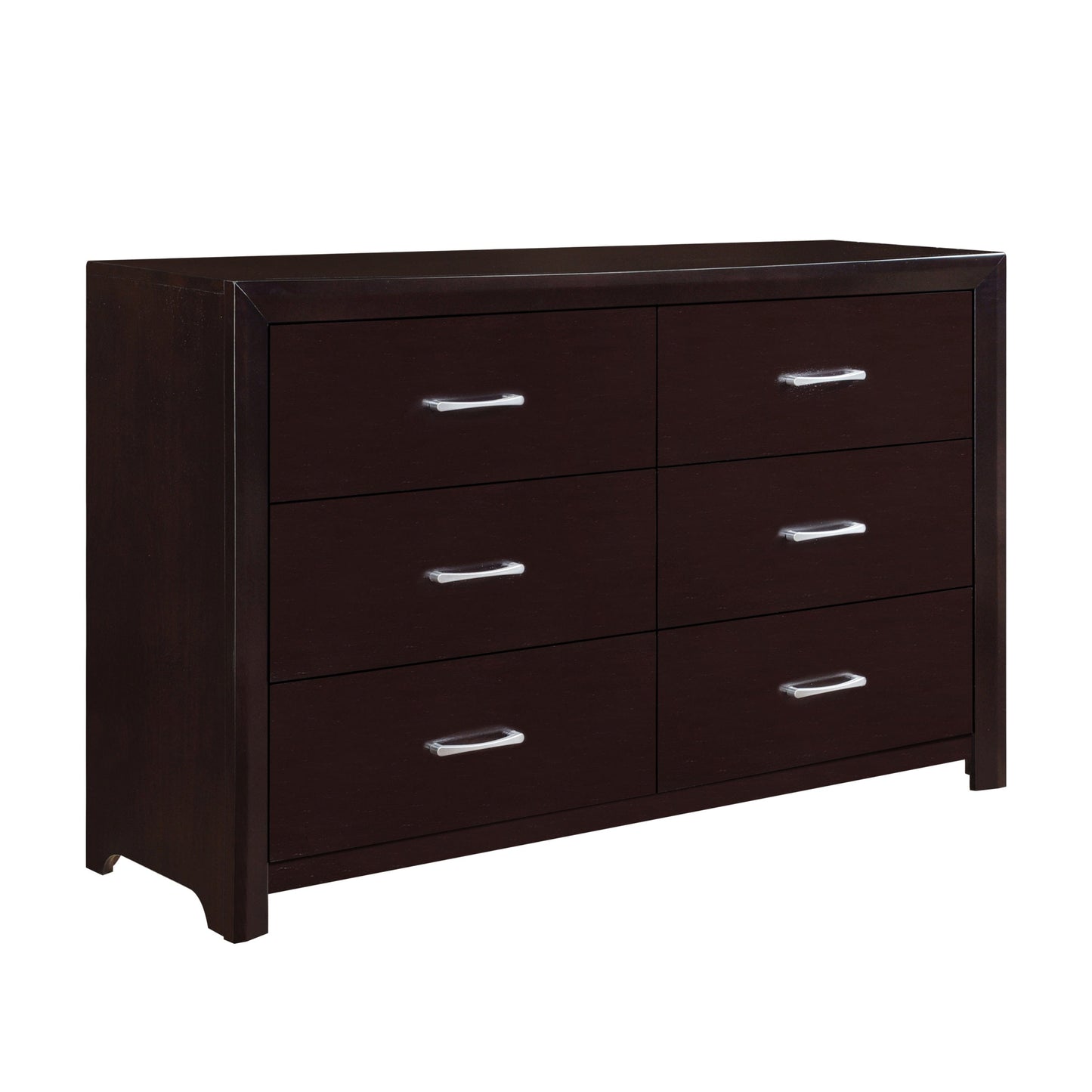 1pc Dresser of 6x Drawers Silver Tone Bar Pulls Contemporary Design Bedroom Furniture, Espresso Finish