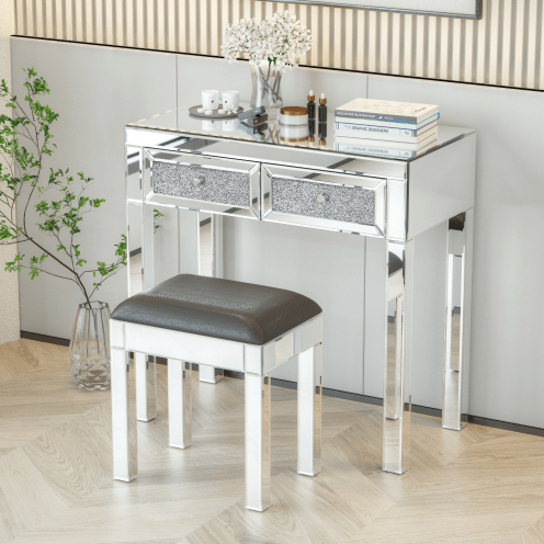 Mirrored Vanity Stool Makeup Bench with Pu Leather