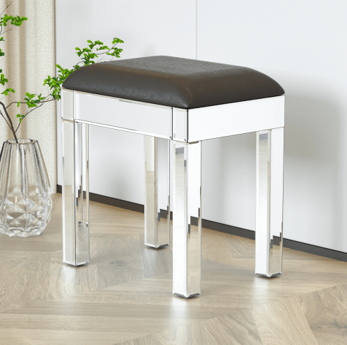 Mirrored Vanity Stool Makeup Bench with Pu Leather