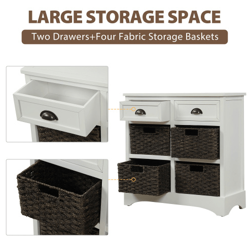 Rustic Storage Cabinet with Two Drawers and Four Classic Rattan Basket