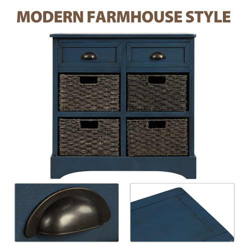 Rustic Storage Cabinet with Two Drawers and Four Classic Rattan Basket