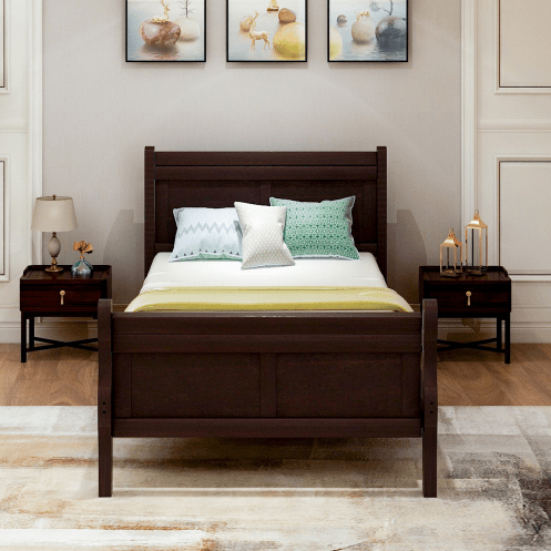 Wood Sleigh Bed with Headboard/Footboard/Wood Slat Support