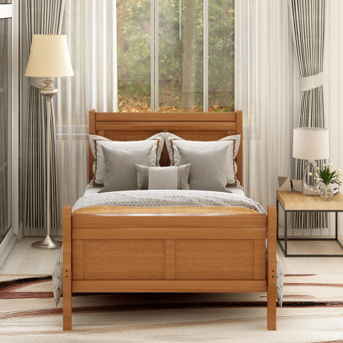 Wood Sleigh Bed with Headboard/Footboard/Wood Slat Support