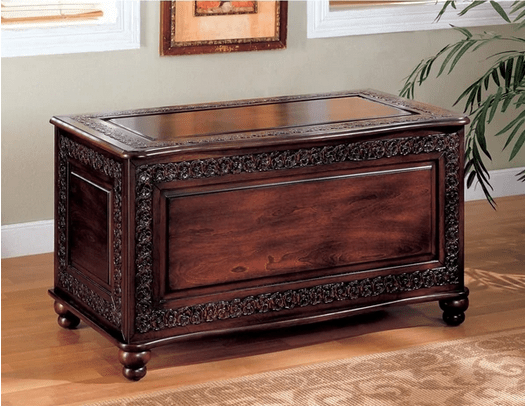 Traditional Cedar Chest with Carving and Bun Feet