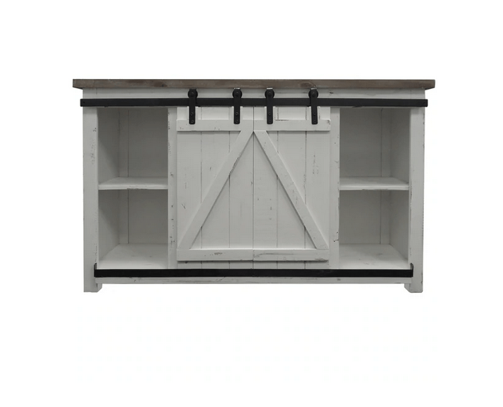Wooden Media Console with Barn Style Sliding Door