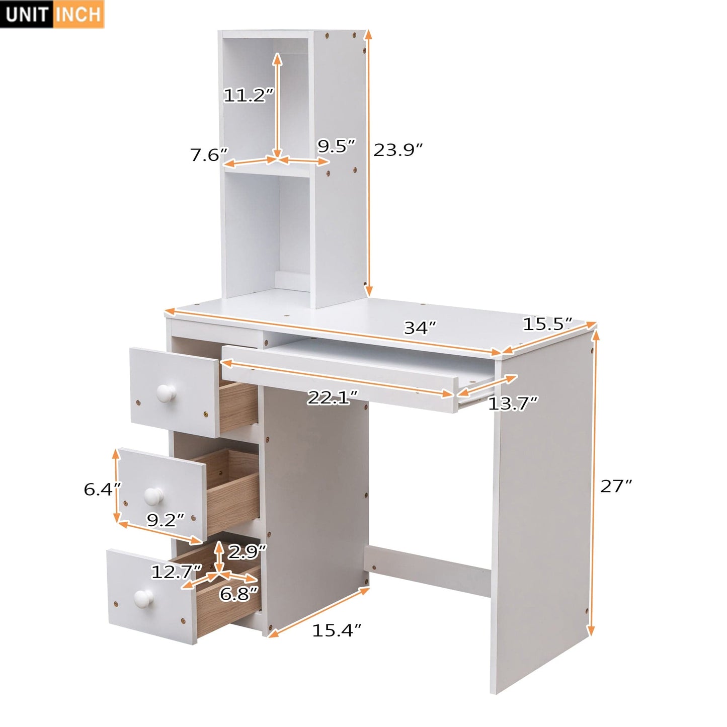 White, Twin Size Loft Bed with a Stand-alone Bed, Storage Staircase, Desk, Shelves and Drawers