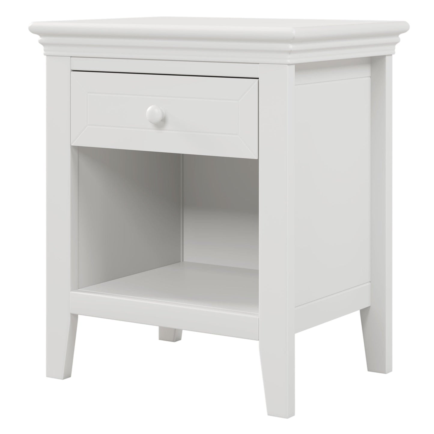Three Pieces Traditional Concise Style White Bedroom Sets, Nightstand+ Chest+ King Bed