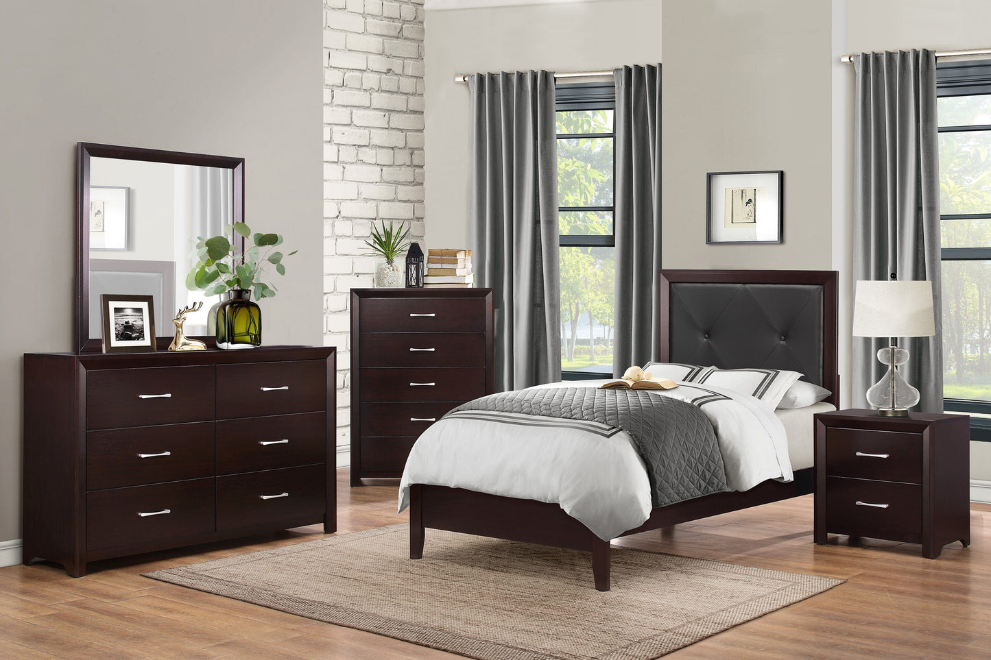 1pc Dresser of 6x Drawers Silver Tone Bar Pulls Contemporary Design Bedroom Furniture, Espresso Finish
