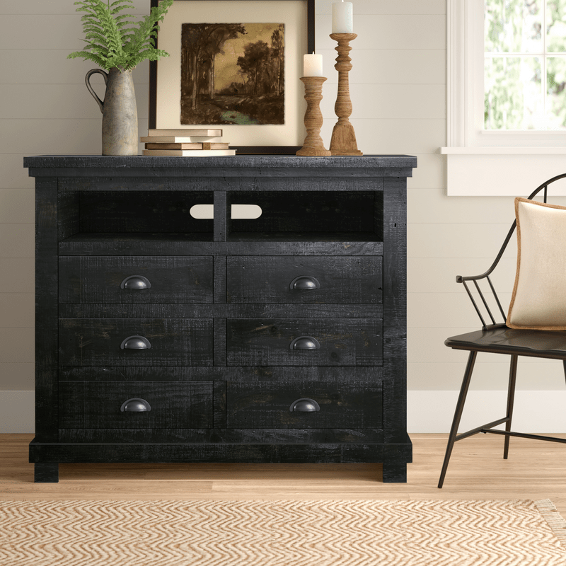 Lockridge 6 Drawer 48" W Solid Wood Media Double Dresser