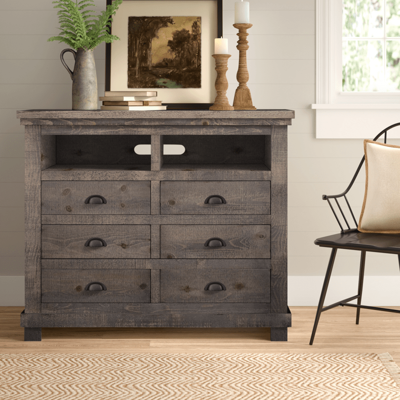 Lockridge 6 Drawer 48" W Solid Wood Media Double Dresser