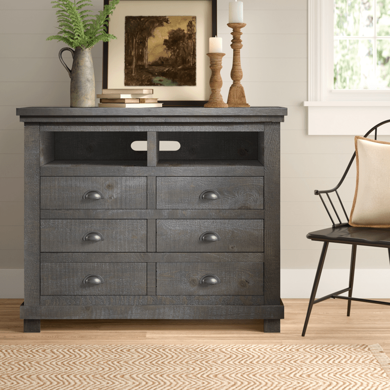 Lockridge 6 Drawer 48" W Solid Wood Media Double Dresser