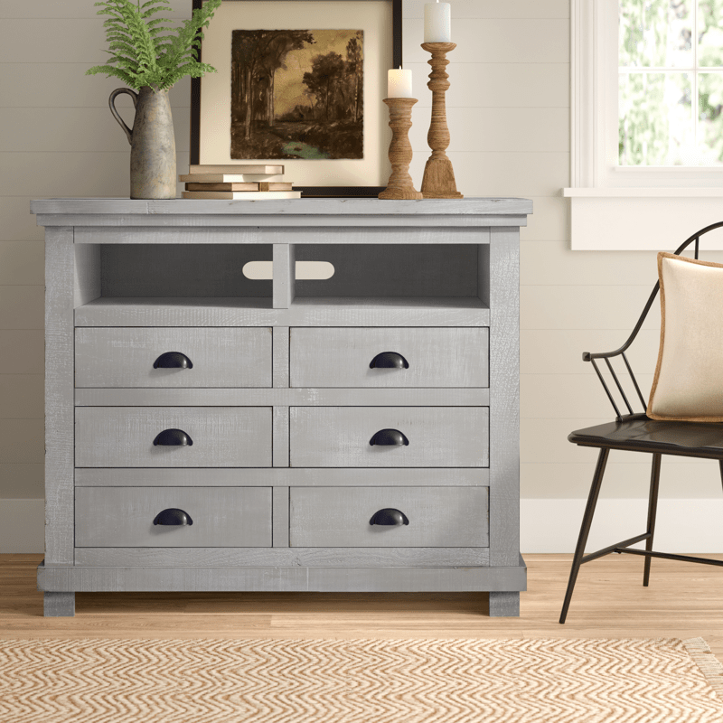 Lockridge 6 Drawer 48" W Solid Wood Media Double Dresser