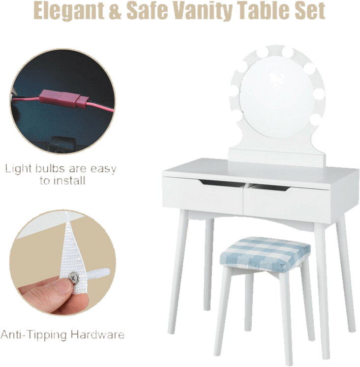 Cyrilmagnin Makeup Vanity Set with Stool and Mirror