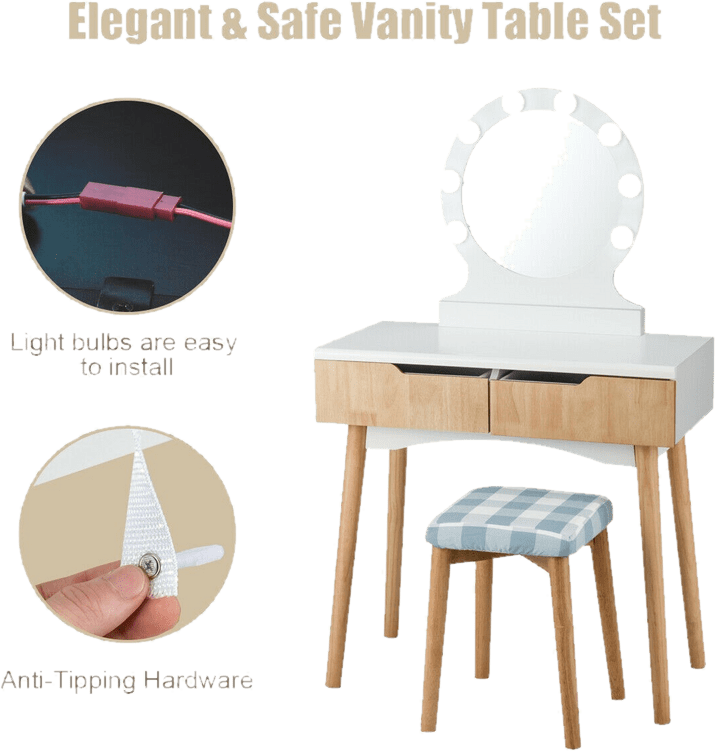 Cyrilmagnin Makeup Vanity Set with Stool and Mirror