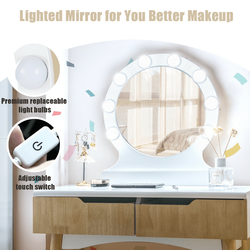 Cyrilmagnin Makeup Vanity Set with Stool and Mirror