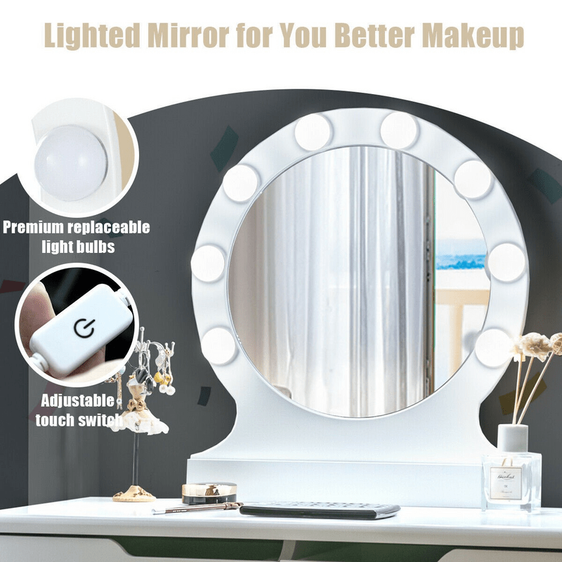Cyrilmagnin Makeup Vanity Set with Stool and Mirror