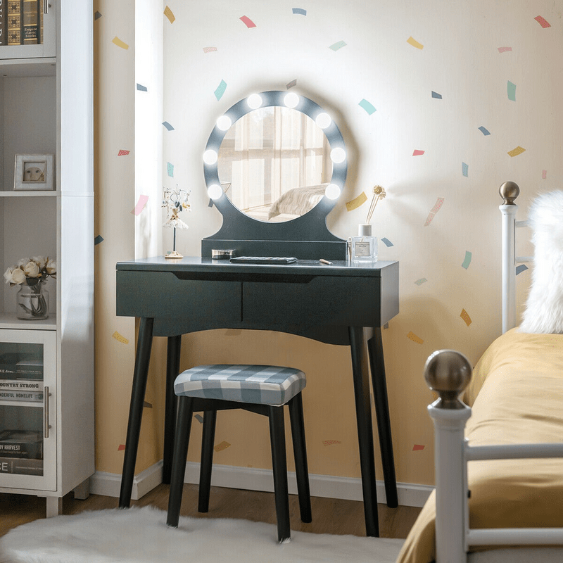 Cyrilmagnin Makeup Vanity Set with Stool and Mirror
