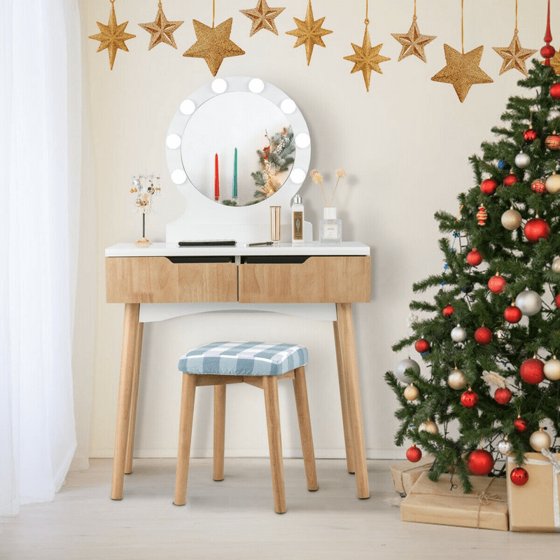 Cyrilmagnin Makeup Vanity Set with Stool and Mirror