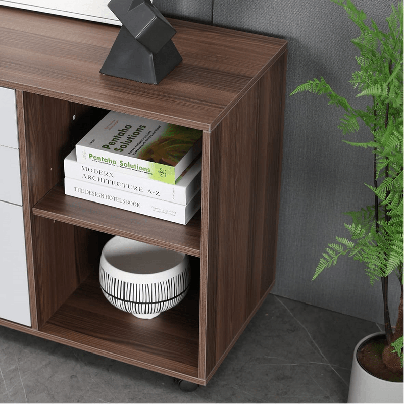 Lateral File Cabinet With 3 Drawers, 2 Open Storage Shelves & 5 Rolling Wheels