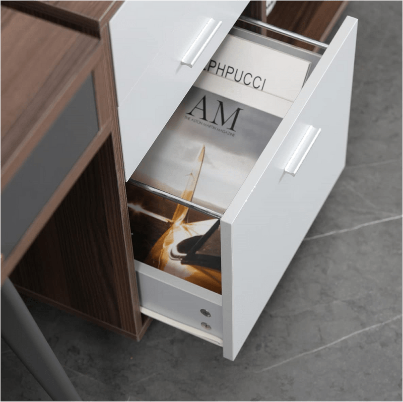 Lateral File Cabinet With 3 Drawers, 2 Open Storage Shelves & 5 Rolling Wheels