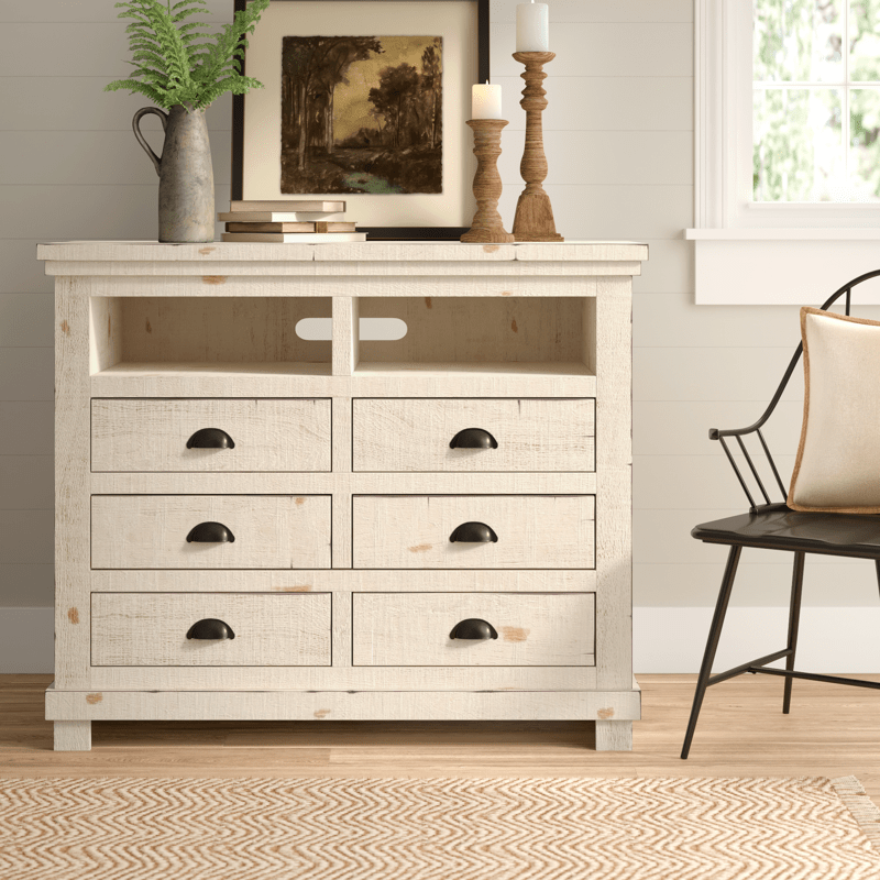 Lockridge 6 Drawer 48" W Solid Wood Media Double Dresser